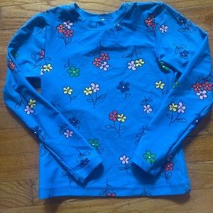 Hanna Andersson Size 8 130 Blue Floral Long Sleeve Rash Guard Swimsuit Top Shirt